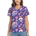 thumbnail image 1 of Xecao Skull colorful mushroom for Women's V-Neck T-Shirts-Elegant Half-Sleeve Tops Perfect for Summer-X-Large, 1 of 5