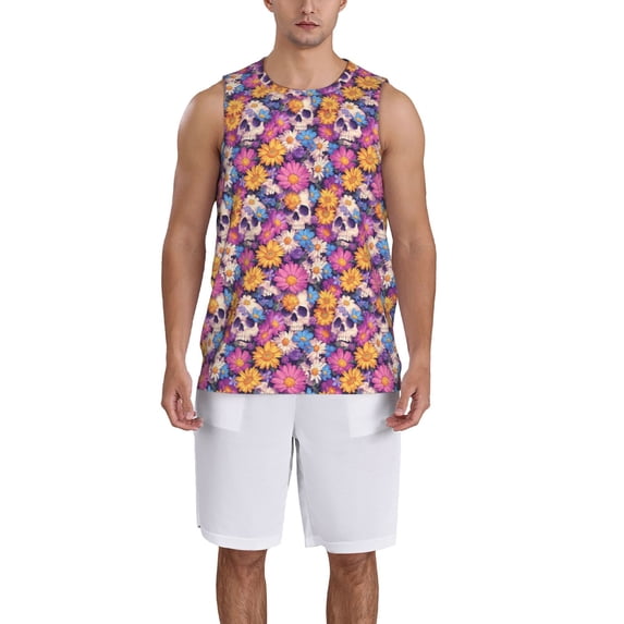 Xecao Skull daisy flower print basketball shirt for both men and women, a unisex basketball jersey perfect for theme parties-Large
