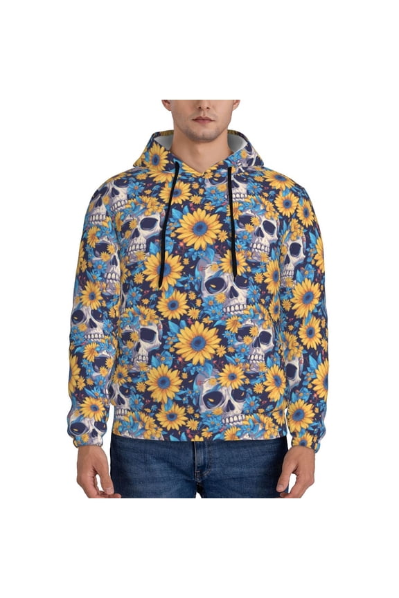 Skull daisy yellow blue Pattern Men's Adult Pullover Hoodie,Hooded Sweatshirt-4X-Large