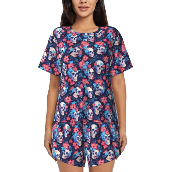 Xecao Skull flower blue print Swimsuit for women, Summer-ready, sporty style.Quick-dry fabric. Many sizes & colors.