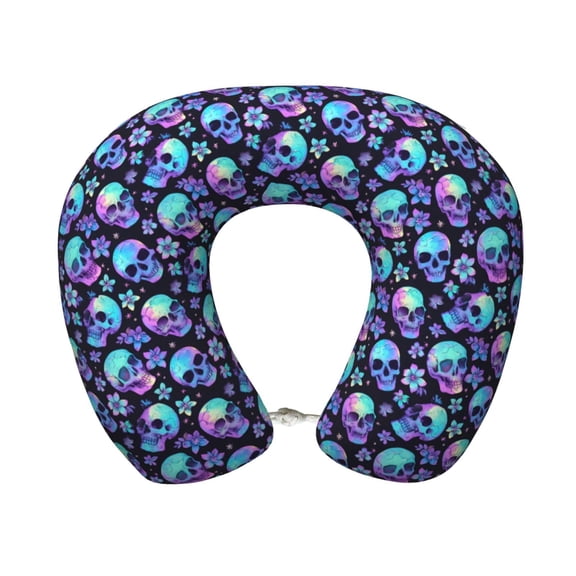 Xecao Skull flower tie dye Print Memory Foam Cervical Neck Pillow Versatile U-Shaped Pillows for Home,Office,Camping,Travelling,Soft Washable Cover
