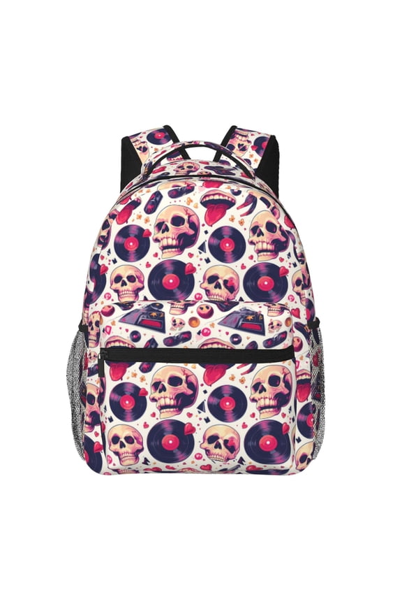 Skull lips record Guitar Backpack, a stylish and functional choice for both men and women, is the perfect basic bookbag for college, work, or travel
