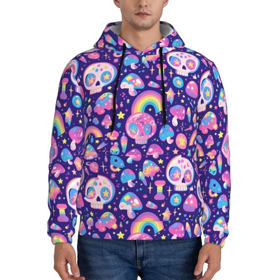 Xecao Skull mushroom rainbow Pattern Men's Adult Pullover Hoodie,Hooded Sweatshirt-XX-Large