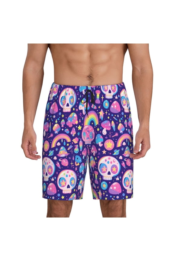 Xecao Skull mushroom rainbow Print Men's Sleepwear Shorts Pajama Bottom Lounge Short nightwear with Convenient Pockets for Relaxed Home Wear-Medium