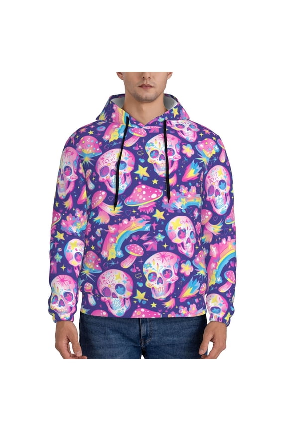 Skull rainbow mushroom colorful Pattern Men's Adult Pullover Hoodie,Hooded Sweatshirt-Medium
