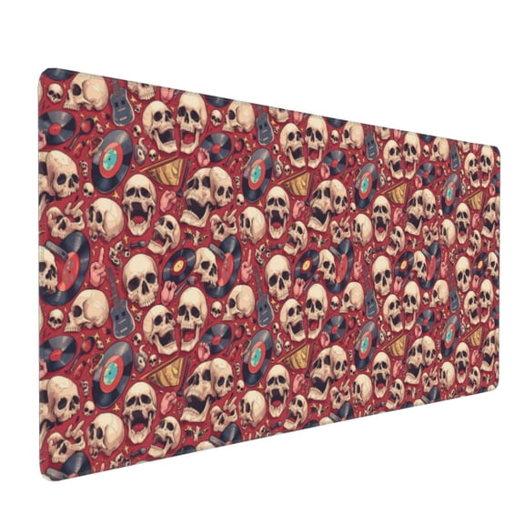 Xecao Skull record Guitar music Print Large Mouse Pad, 16x35.5in Mousepad, Professional Non-Slip Rubber Base Big Mouse Pad, Mouse Pad for Gaming & Office Full Desk Mouse Pad