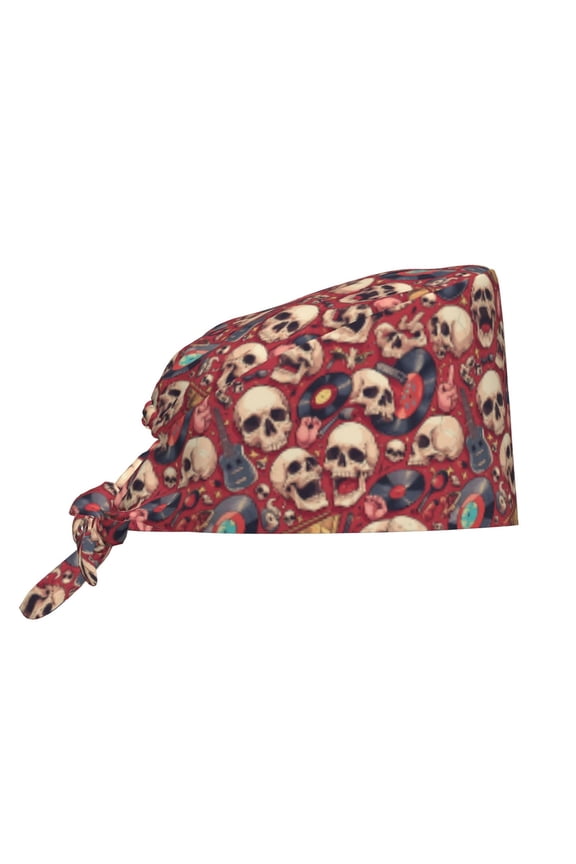 Skull record Guitar music Print Men Women Adjustable Working Cap with Button Unisex Hats Sweatband