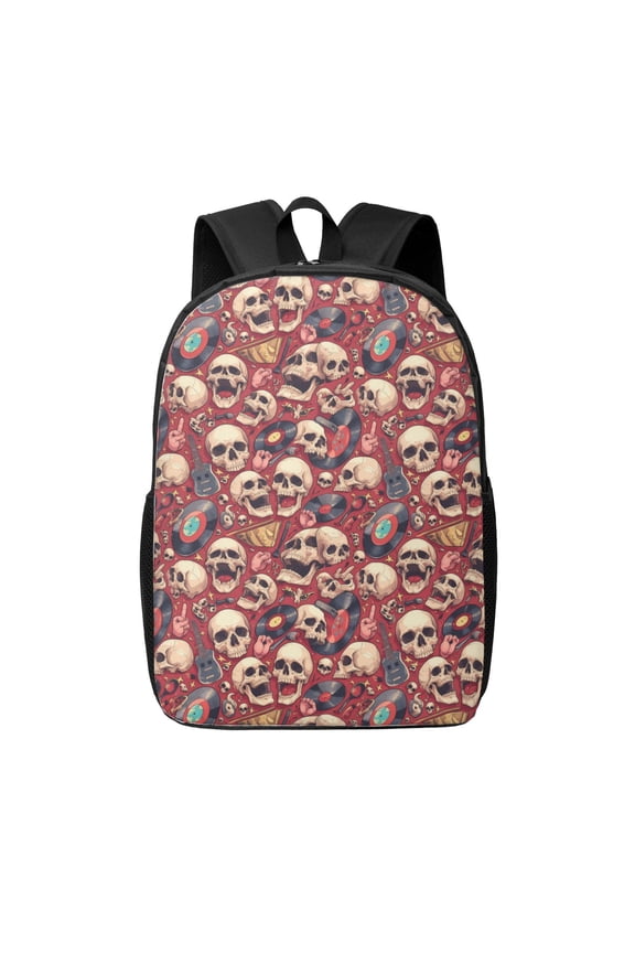 Skull record Guitar music print Travel Backpack, Large Computer Backpack for Men Women, College School Rucksack Book Bag