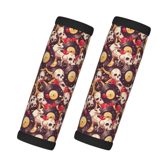 Xecao Skull record lips Print 2 Pack Luggage Handles Wrap Grips Identifiers Bright Luggage Markers, Unique Travel Essentials,Bright Luggage Markers