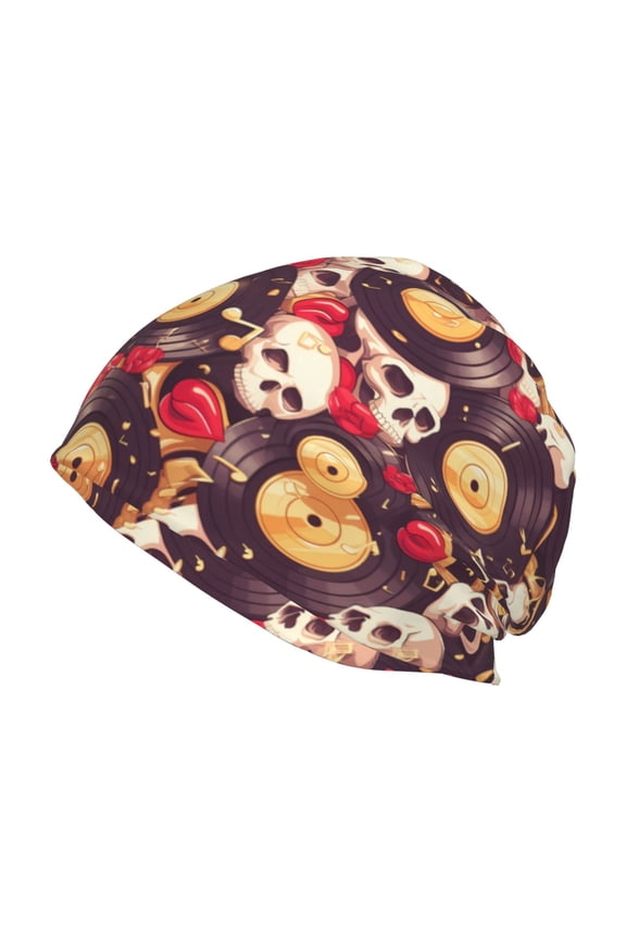 Skull record lips Print Knit Hat,Winter Beanie for Men Women, Beanie Soft Warm Ski Stocking Cuffed Cap