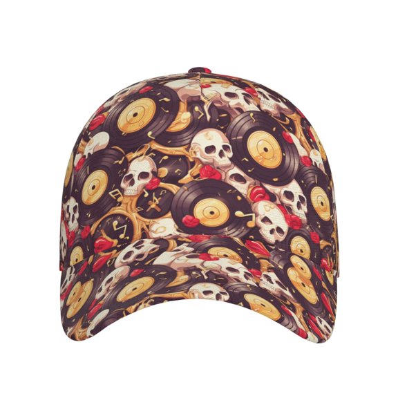 Xecao Skull record lips for Baseball Cap: Unisex, crafted from classic polyester twill fabric, featuring a soft unconstructed design
