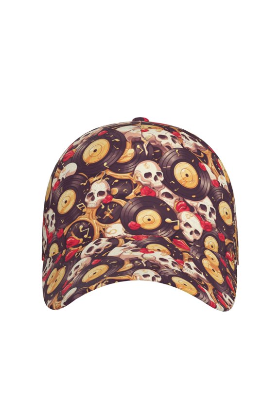 Skull record lips for Baseball Cap: Unisex, crafted from classic polyester twill fabric, featuring a soft unconstructed design
