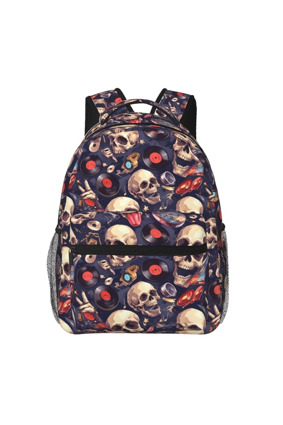 Skull record rock Backpack, a stylish and functional choice for both men and women, is the perfect basic bookbag for college, work, or travel
