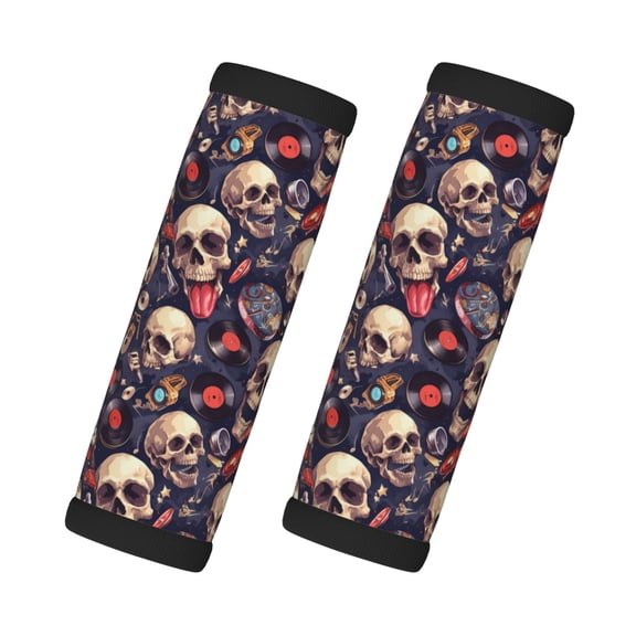 Xecao Skull record rock Print 2 Pack Luggage Handles Wrap Grips Identifiers Bright Luggage Markers, Unique Travel Essentials,Bright Luggage Markers
