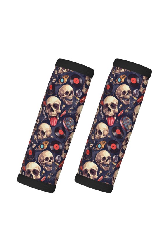 Skull record rock Print 2 Pack Luggage Handles Wrap Grips Identifiers Bright Luggage Markers, Unique Travel Essentials,Bright Luggage Markers