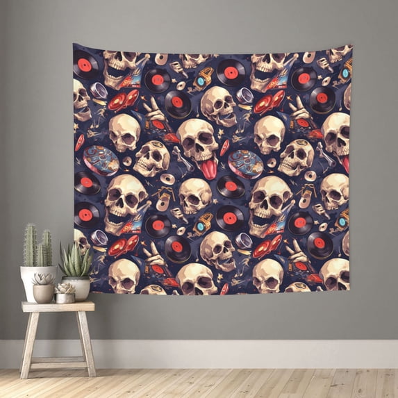 Xecao Skull record rock patten Tapestry 60x51 Inches Wall Hanging Poster Tapestry for Living Room Bedroom Home Decor