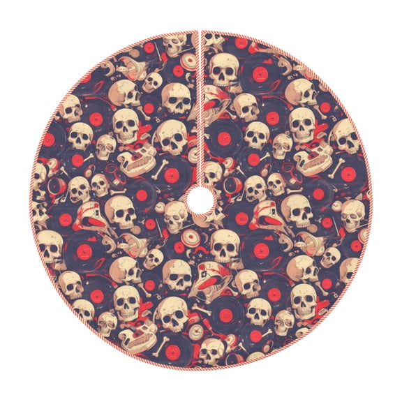 Xecao Skull rock music record Pattern Christmas Tree Skirt Holiday Part Decorations for Christmas Tree, Farmhouse Christmas Decor Xmas Holiday Home Party Decorations-36"