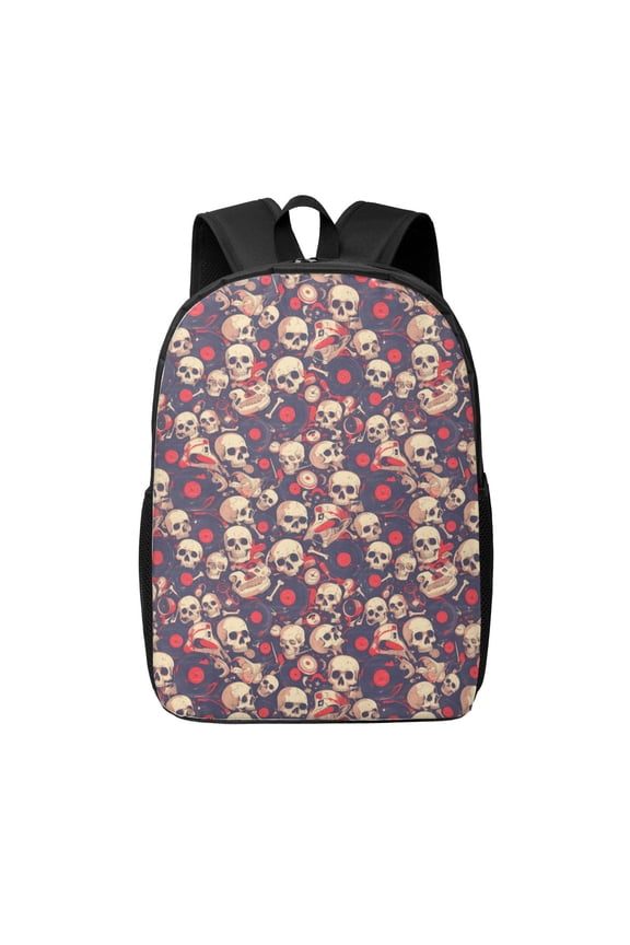 Skull rock music record print Travel Backpack, Large Computer Backpack for Men Women, College School Rucksack Book Bag