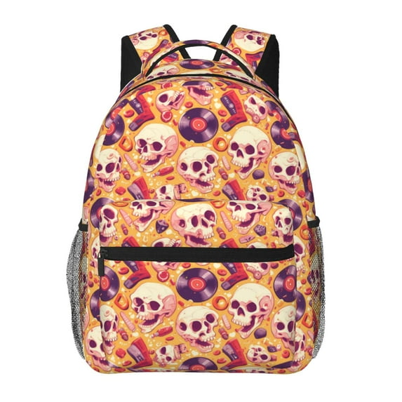 Xecao Skull rock record Backpack, a stylish and functional choice for both men and women, is the perfect basic bookbag for college, work, or travel