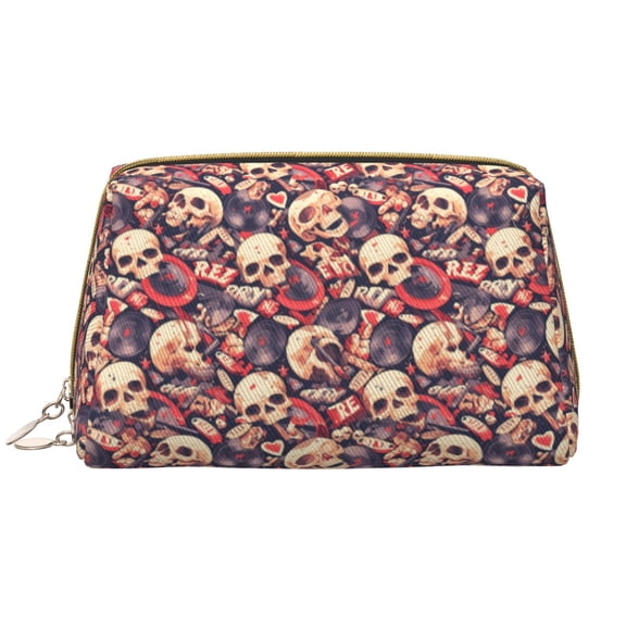 Xecao Skull rock record artist Print Fashion Makeup PVC Bag Large Capacity Travel Cosmetic Bag for Women Organizer Toiletry Clutch