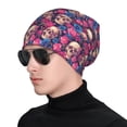 thumbnail image 1 of Xecao Skull rose blue flower Print Beanie Knitted Hat for Men Women, Winter Fashion Knit Cuffed Caps Unisex, 1 of 7