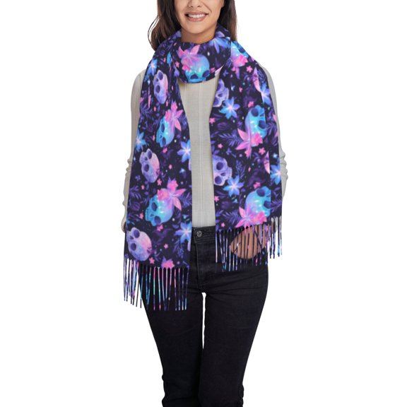 Xecao Skull starry sky flower leaf Pattern Womens Winter Scarf Fall Scarf Oversized Large Scarf for Women Warm Shawl Wrap