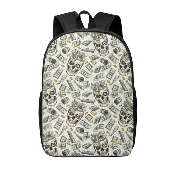 Xecao Skull with Cash print Travel Backpack, Large Computer Backpack for Men Women, College School Rucksack Book Bag
