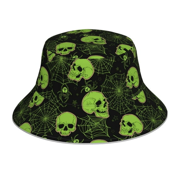 Xecao Skulls And Cobwebs Print Men and Women Night Reflective Hat Runner Cap Visor Bucket Hat Boonie Cap