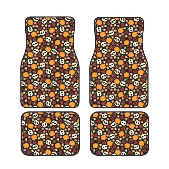 Xecao Skulls Print Car Foot Mat Set of 4 Pieces Neoprene All-Weather Dust-Proof Stain-resistantCar Interior Decorative mats Non-Slip Mats