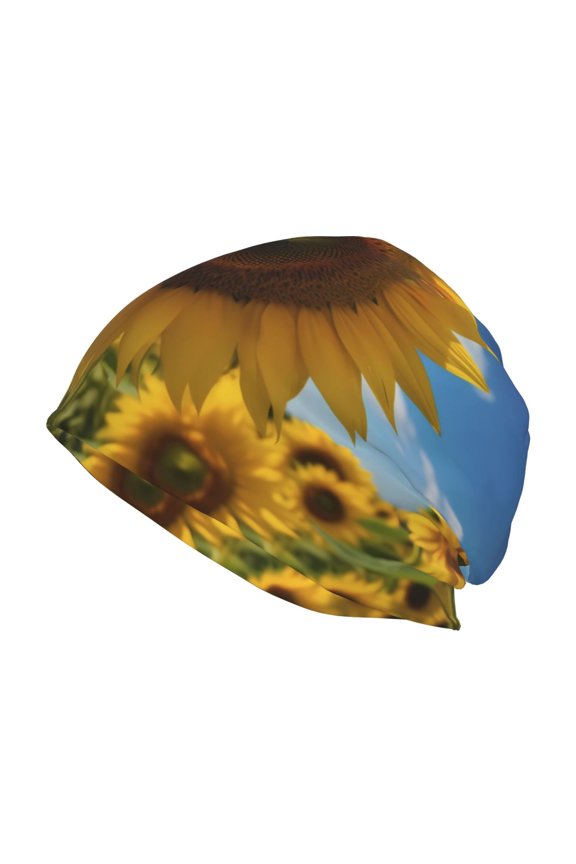 Sky Golden Sunflower Field Print Knit Hat,Winter Beanie for Men Women, Beanie Soft Warm Ski Stocking Cuffed Cap