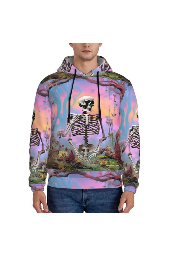 Sky Sunflower Skull Pattern Men's Adult Pullover Hoodie,Hooded Sweatshirt-Medium