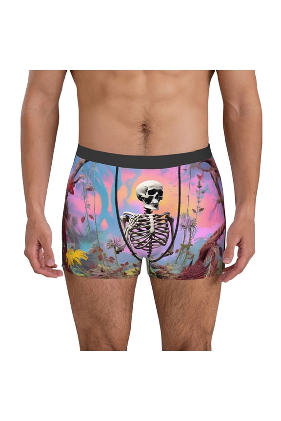 Sky Sunflower Skull Print Men's Underwear Boxer Briefs Pack - Your ComfortSoft, Moisture-Wicking, and Breathable Choice for Men's Underwear-Large