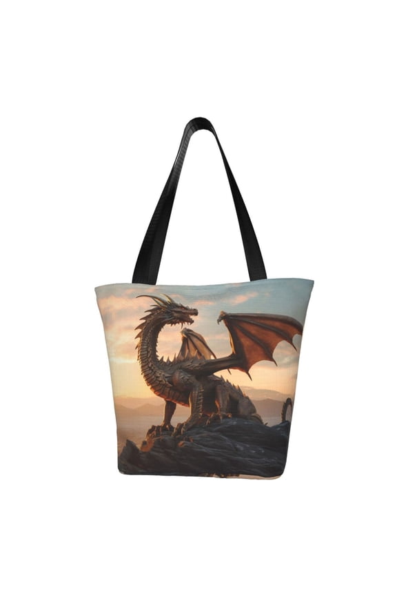 Sky Sunset Bronze Dragon for Tote Bag for Women -Tote Shoulder Bag with A Little Pocket Inside, Perfect for Travel and Work.