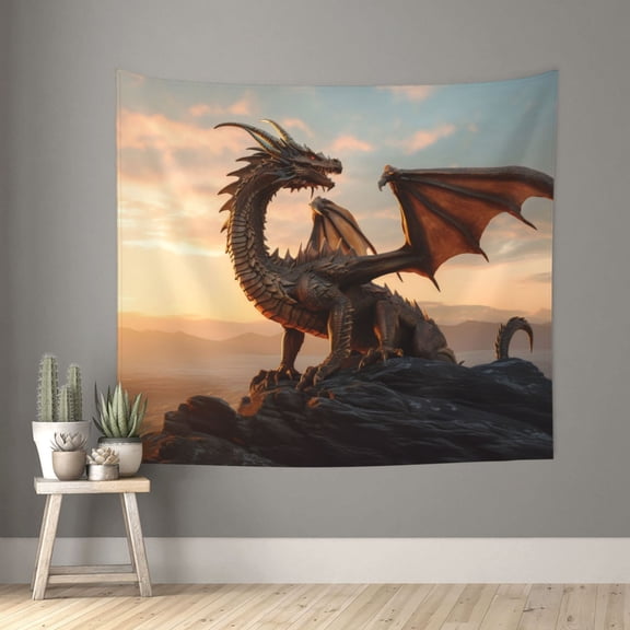 Xecao Sky Sunset Bronze Dragon patten Tapestry 60x51 Inches Wall Hanging Poster Tapestry for Living Room Bedroom Home Decor