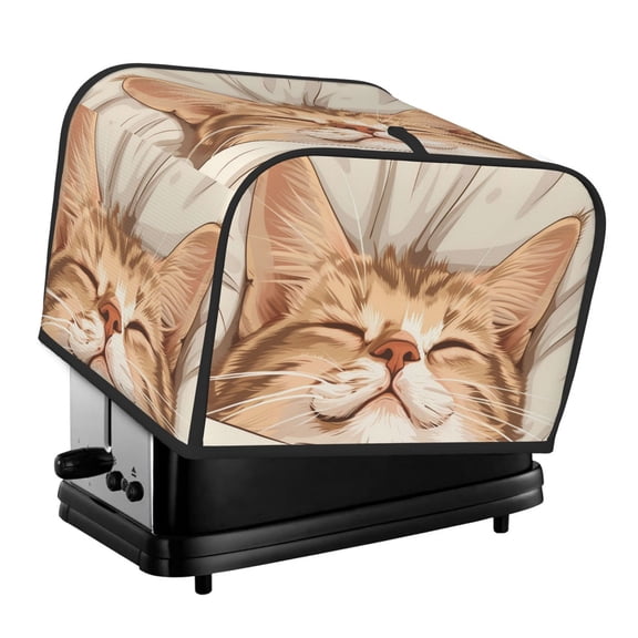 Xecao Sleeping Cat In Blanket Print 4 Slice Toaster Cover with Pockets, Small Appliance Cover, Dust and Fingerprint Protection, Machine Washable