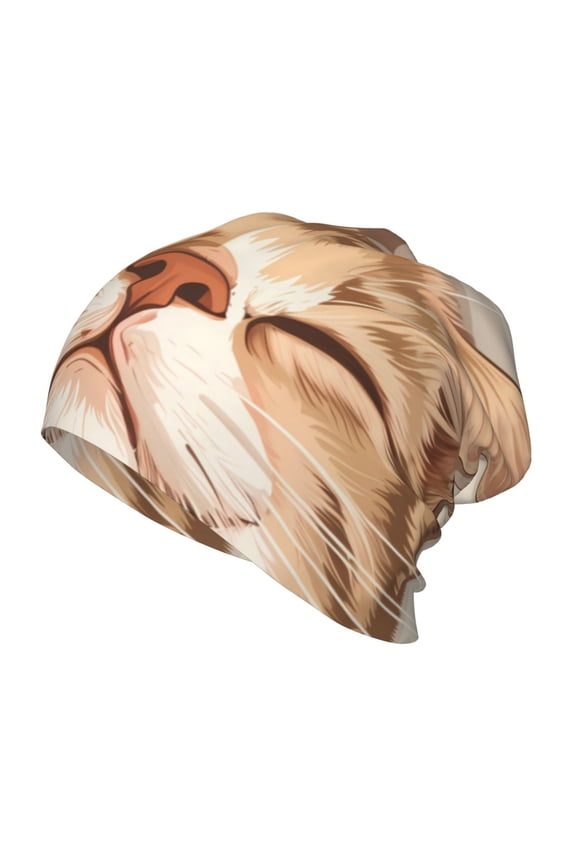 Sleeping Cat In Blanket Print Beanie Hat Toddler Girls Boys, Baby Hats Winter Warm Knitted Thermal, Kids Winter Caps