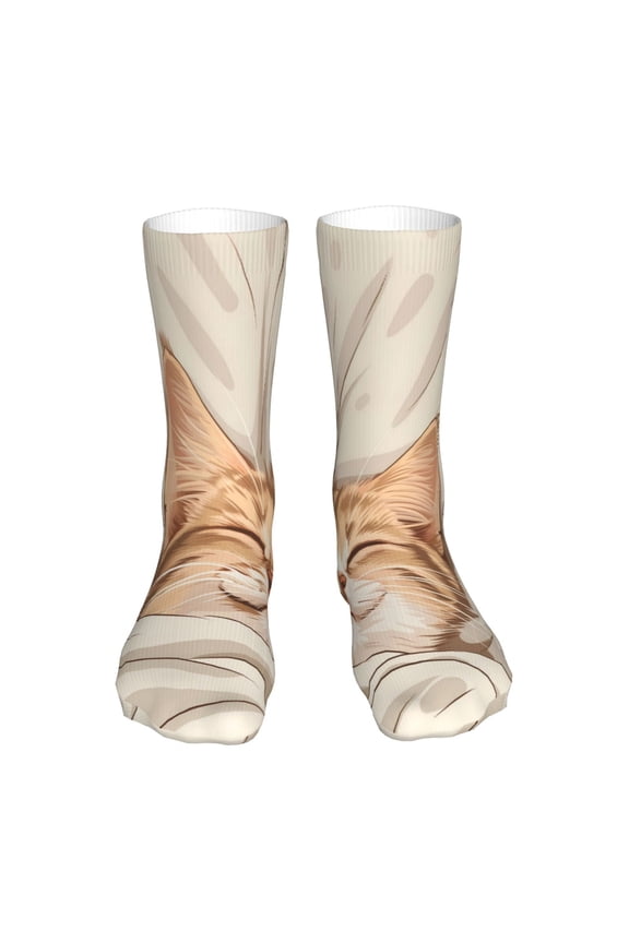 Sleeping Cat In Blanket Print Fashion No Heel Casual Crew Socks Cushioned Breathable for Men Women - Moisture wicking,Not easy to fade Suitable for daily