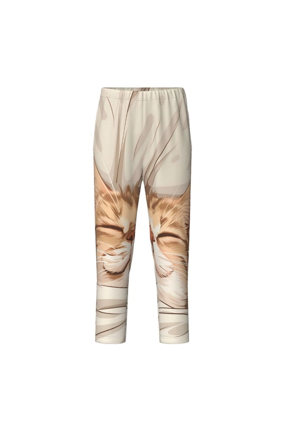 Sleeping Cat In Blanket Print Teenagers' Pajama Pants Long Sleep Pants Soft Elastic Waist Pajama Bottoms Elastic waist with 2 Pockets 5-16 Years-Large