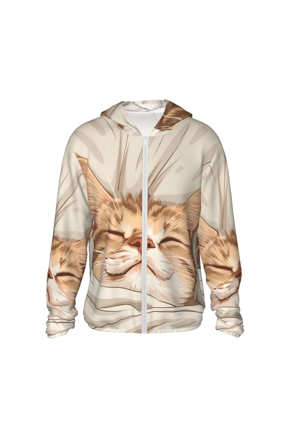 Sleeping Cat In Blanket for Sun Shirt-A lightweight, Hoodie-Style Long-Sleeve UV Protection Garment Designed for Other Outdoor Activities. -Large