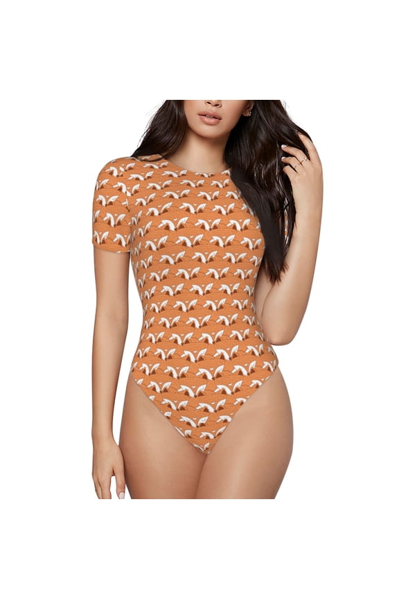 Sleepy Foxes Pattern Women's Crew Neck Body Suit, Short-Sleeved Bodysuit and Basic Swimsuit,Both Comfort and Style for Dating and Daily life -X-Large