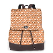 Xecao Sleepy Foxes Print Large Backpack Soft Leather for Women Travel with Compartment, Adjustable Convertible Strap