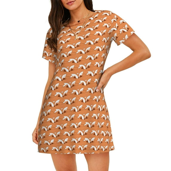 Xecao Sleepy Foxes for Women's Loose Nightgown Sleepwear Short Sleeves Shirt Casual Print Sleepdress