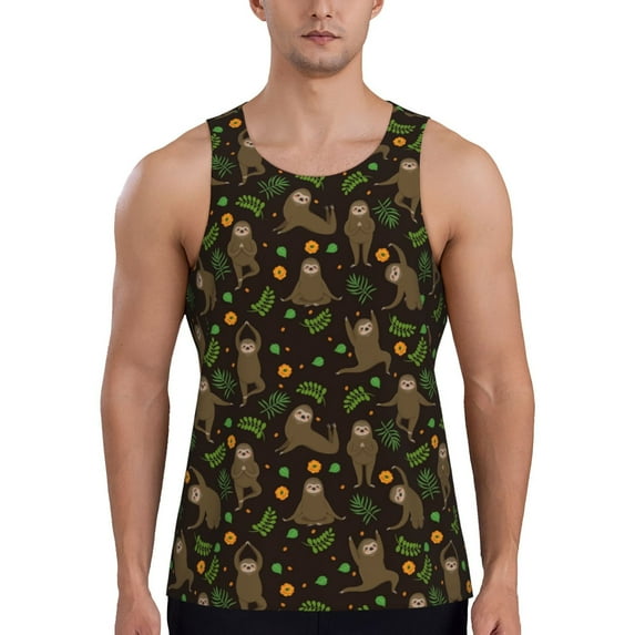 Xecao Sloth Doing Yoga Men's Tank Top Workout Quick Dry Sleeveless Gym Jogging Muscle Shirts Summer Swim Beach Tops