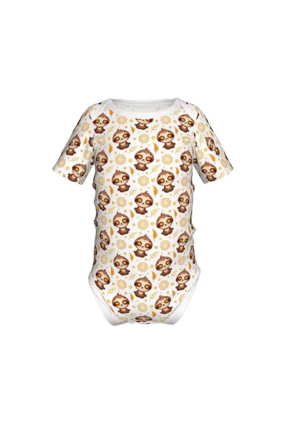 Sloth Yoga Pattern Baby Climbing Bodysuit Short Sleeve Onesie Unisex 0-12 Months Baby Shirt Newborn Outfits Crotch snap design-2 Years