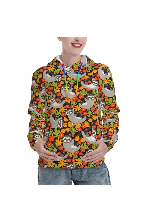 Sloth on the Branch Pattern Hoodies for Women Sweatshirts Long Sleeve Sweatshirts Pullover Outfits with Pocket-