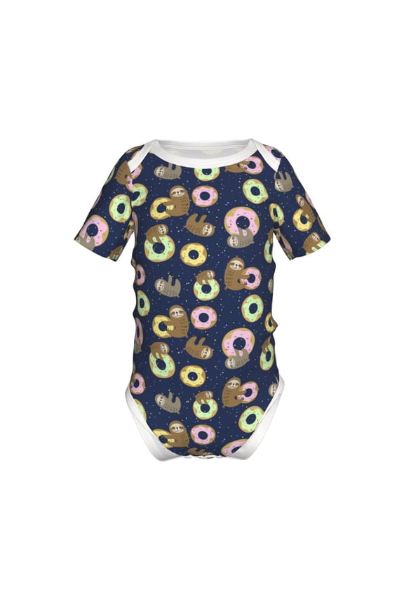 Sloth with Donuts Pattern Baby Climbing Bodysuit Short Sleeve Onesie Unisex 0-12 Months Baby Shirt Newborn Outfits Crotch snap design-12 Months