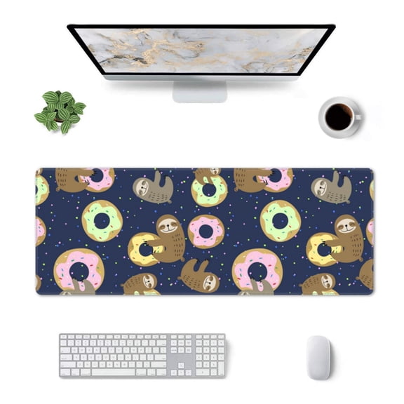 Xecao Sloth with Donuts for Mouse Pad - Waterproof Extended Contour Mouse Mat, Large Gaming Mousepad Laptop Keyboard Mat with Non-Slip Rubber Base