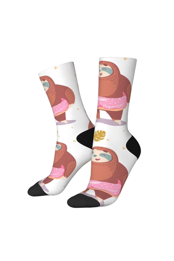Sloth with Donuts1 Pattern Sport Socks for Women and Men Crew Socks Sporty Calf Socks Casual Socks