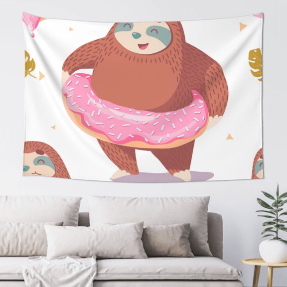 Xecao Sloth with Donuts1 Print Tapestry, Wall Hanging Room Funny Decor, Backdrop Room Decor for Bedroom Living Room dormitory
