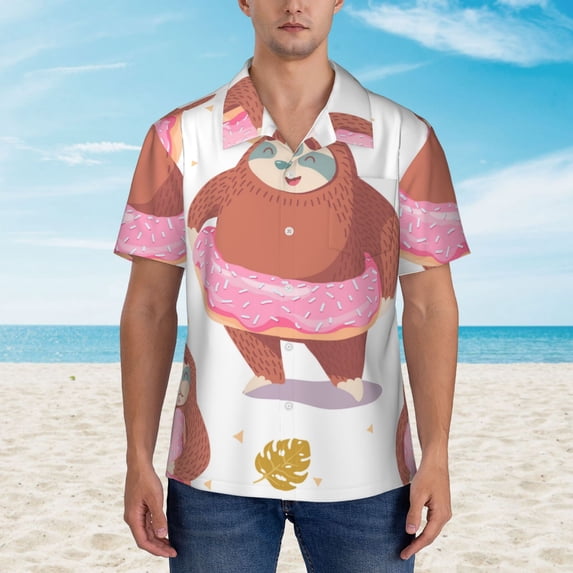 Xecao Sloth with Donuts1 print Hawaiian shirt - a stylish short-sleeve button-down for men, perfect for casual beach and tropical outings.